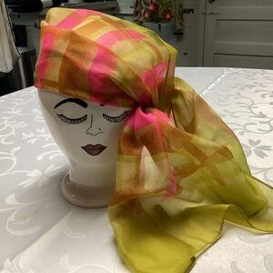 Vibrant Pink and Chartreuse Silk Scarf